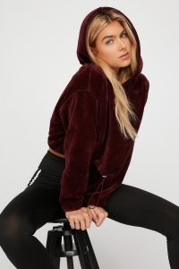 activewear faux-fur drawstring hoodie