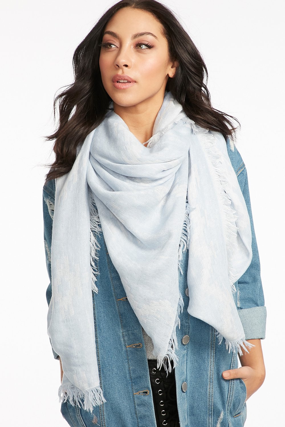 women fringe printed blanket scarf