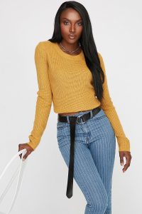 women lace-up knit cropped sweater