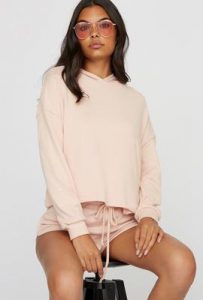 women athleisure pastel hoodie and shorts