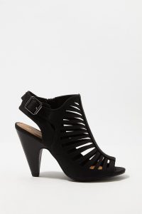 faux-leather caged cone heel