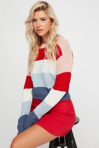knit colour block striped sweater