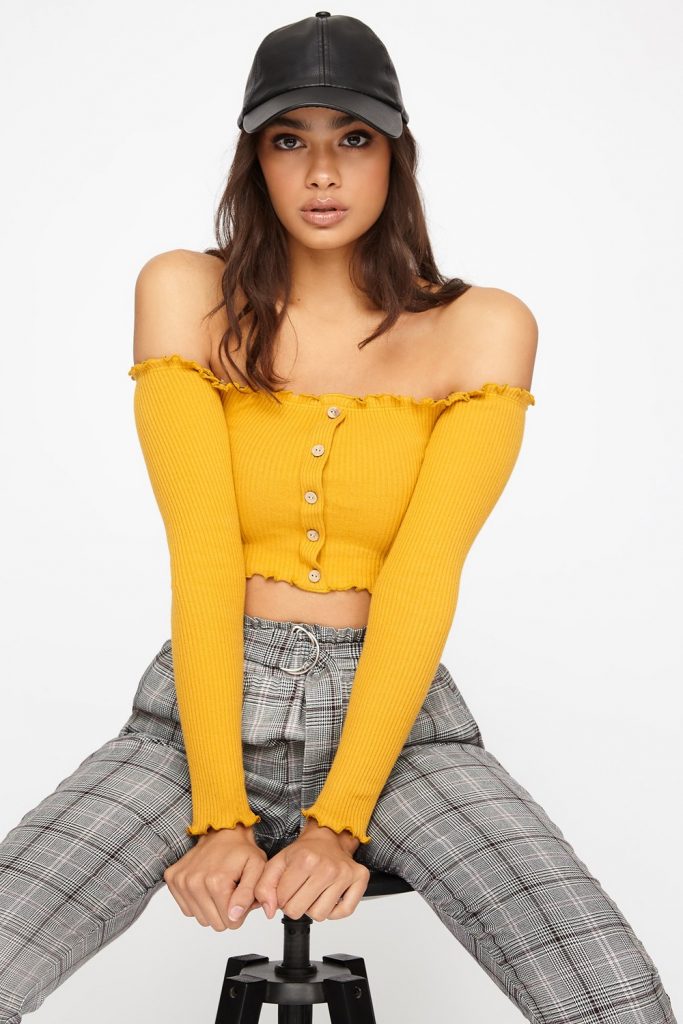 off the shoulder yellow top