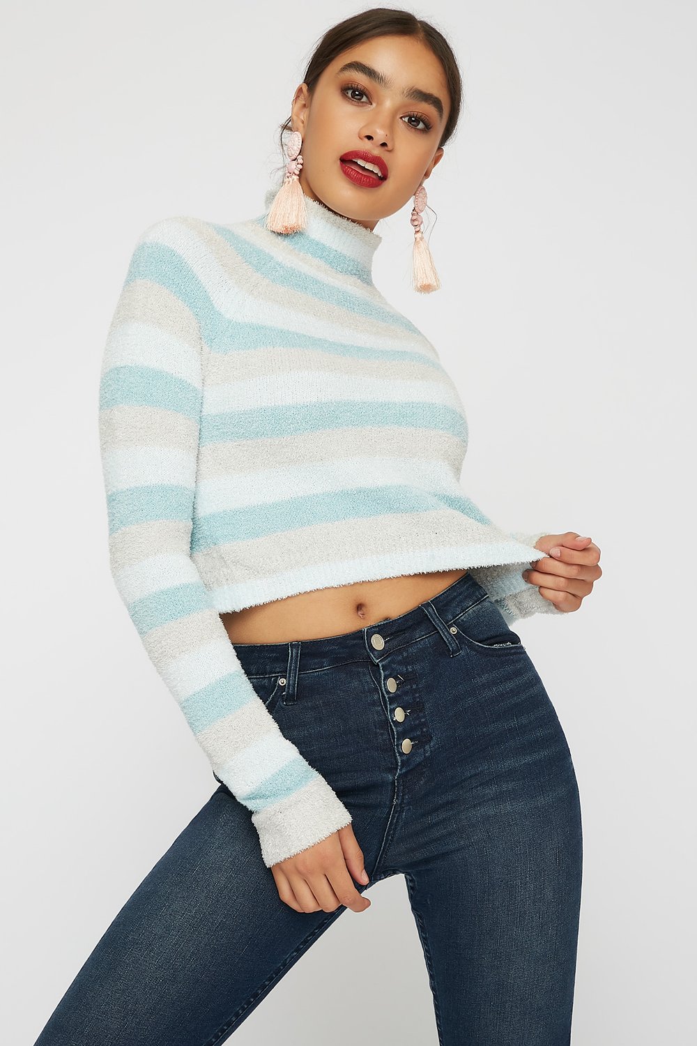 stripped cropped turtleneck sweater