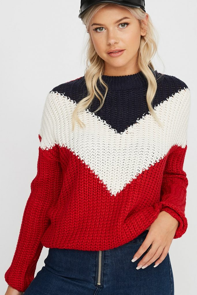 color block crewneck sweater