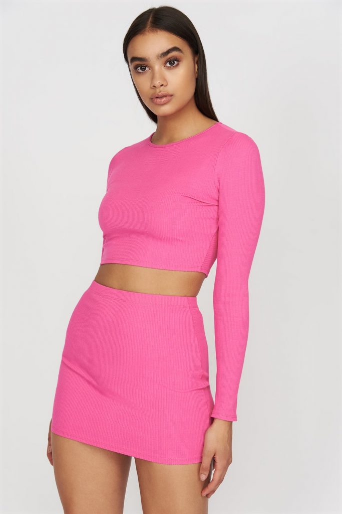 two-piece neon pink set