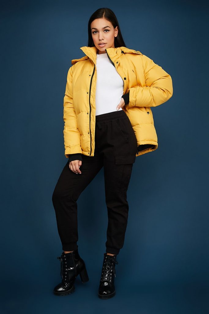 yellow puffer jacket