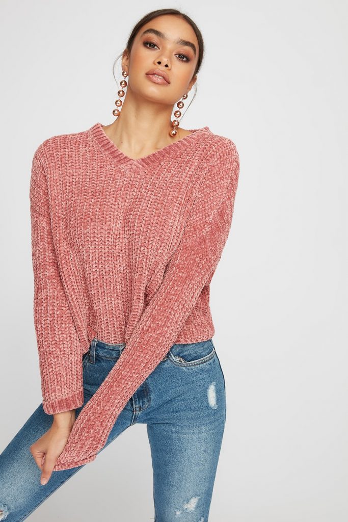 v-neck chenille sweater