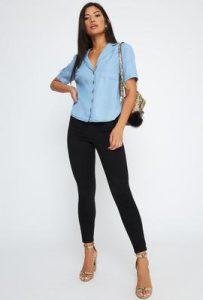 chambray top feat