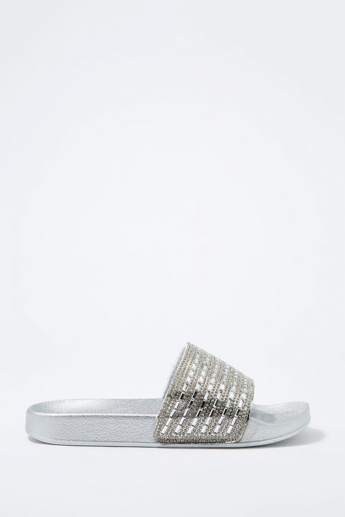 metallic rhinestone sandal