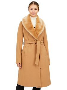 faux fur collar wrap coat